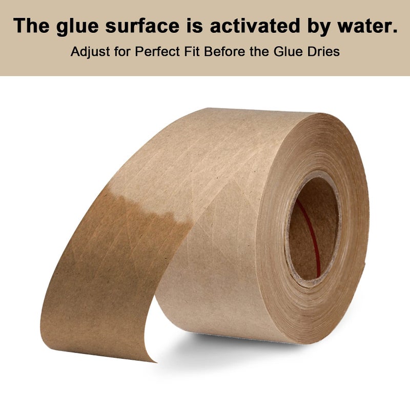 TooCust Water Activated Tape Fiber Reinforced Packing Tape Kraft Tape 2   X 165 feet Per Roll Brown Tape Gummed Paper Tape for Heavy Duty Packaging and Shipping Writable Eco-Friendly Biodegradable - Image 3